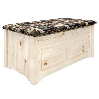 Homestead Small Blanket Chest w/ Woodland Upholstery - Clear Lacquer Finish