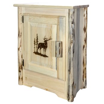 Montana Right Hinged Accent Cabinet w/ Laser Engraved Elk Design - Ready to Finish