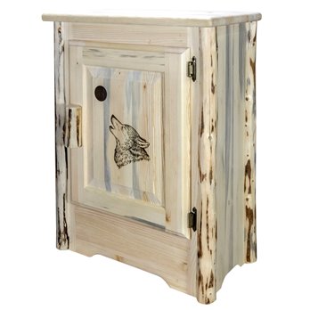 Montana Right Hinged Accent Cabinet w/ Laser Engraved Wolf Design - Ready to Finish