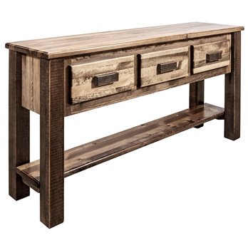 Homestead Console Table w/ 3 Drawers - Stain & Clear Lacquer Finish