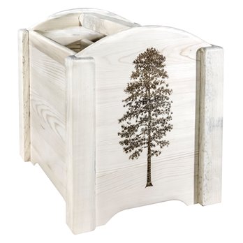 Homestead Magazine Rack w/ Laser Engraved Pine Design - Clear Lacquer Finish