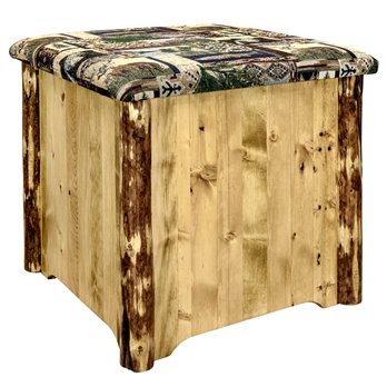 Glacier Upholstered Ottoman w/ Storage & Woodland Upholstery