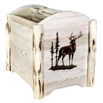 Montana Magazine Rack w/ Laser Engraved Elk Design - Clear Lacquer Finish