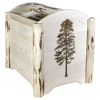 Montana Magazine Rack w/ Laser Engraved Pine Design - Clear Lacquer Finish