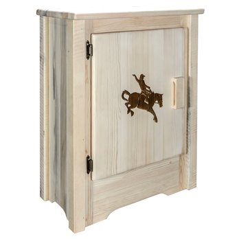 Homestead Left Hinged Accent Cabinet w/ Laser Engraved Bronc Design - Clear Lacquer Finish