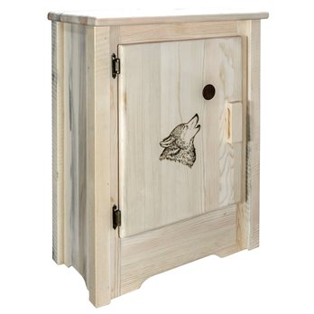 Homestead Left Hinged Accent Cabinet w/ Laser Engraved Wolf Design - Ready to Finish