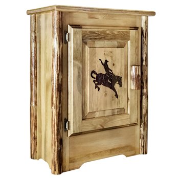 Glacier Left Hinged Accent Cabinet w/ Laser Engraved Bronc Design