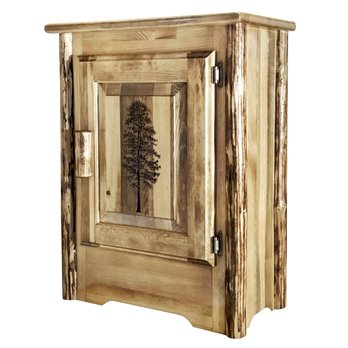 Glacier Right Hinged Accent Cabinet w/ Laser Engraved Pine Design
