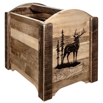 Homestead Magazine Rack w/ Laser Engraved Elk Design - Stain & Clear Lacquer Finish