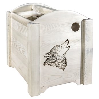 Homestead Magazine Rack w/ Laser Engraved Wolf Design - Clear Lacquer Finish