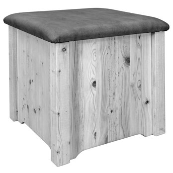 Homestead Upholstered Ottoman w/ Storage & Buckskin Upholstery - Stain & Clear Lacquer Finish