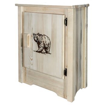 Homestead Right Hinged Accent Cabinet w/ Laser Engraved Bear Design - Clear Lacquer Finish