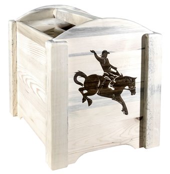 Homestead Magazine Rack w/ Laser Engraved Bronc Design - Clear Lacquer Finish