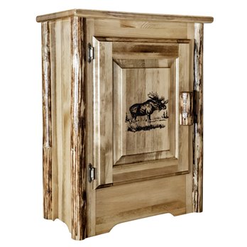 Glacier Left Hinged Accent Cabinet w/ Laser Engraved Moose Design