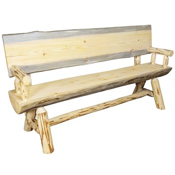 Montana 5 Foot Half Log Bench w/ Back & Arms - Exterior Finish