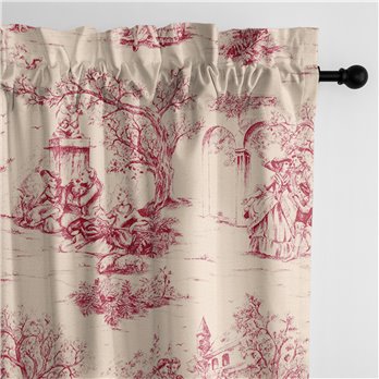 Archamps Toile Red Pole Top Drapery Panel - Pair - Size 50"x108"