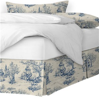 Archamps Toile Blue Platform Bed Skirt - Size Twin 15" Drop