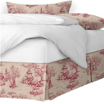 Archamps Toile Red Platform Bed Skirt - Size Full 15" Drop