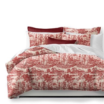 Beau Toile Red Comforter and Pillow Sham(s) Set - Size Super Queen