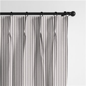 Cruz Ticking Stripes Gray/Ivory Pinch Pleat Drapery Panel - Pair - Size 40"x120"