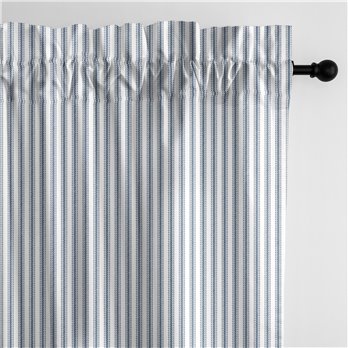 Cruz Ticking Stripes White/Navy Pole Top Drapery Panel - Pair - Size 50"x84"