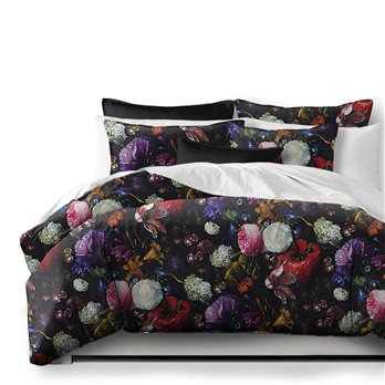 Crystal's Bouquet Black/Floral Comforter and Pillow Sham(s) Set - Size Super King