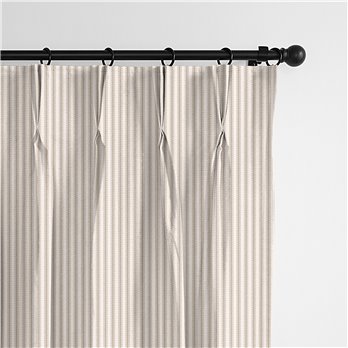Cruz Ticking Stripes Taupe/Ivory Pinch Pleat Drapery Panel - Pair - Size 20"x96"