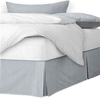 Cruz Ticking Stripes White/Navy Platform Bed Skirt - Size Full 15" Drop