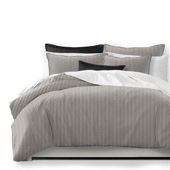 Cruz Ticking Stripes Black/Linen Coverlet and Pillow Sham(s) Set - Size King / California King