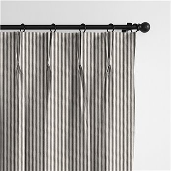 Cruz Ticking Stripes Black/Linen Pinch Pleat Drapery Panel - Pair - Size 20"x132"
