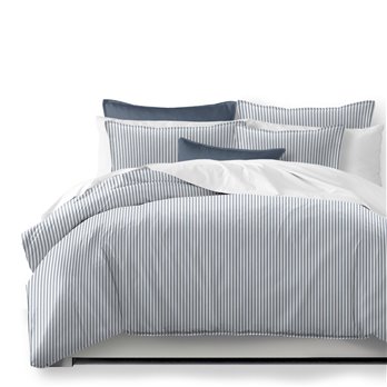 Cruz Ticking Stripes White/Navy Coverlet and Pillow Sham(s) Set - Size Queen
