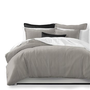 Cruz Ticking Stripes Black/Linen Coverlet and Pillow Sham(s) Set - Size Queen