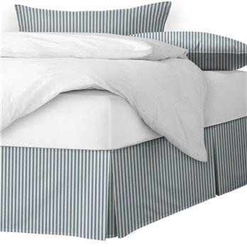 Cruz Ticking Stripes Indigo/Ivory Platform Bed Skirt - Size Full 18" Drop