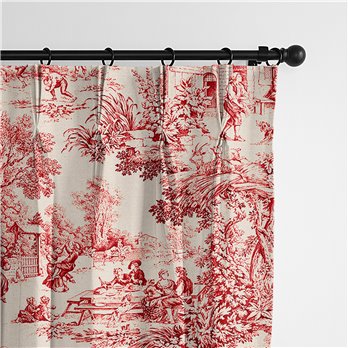 Maison Toile Red Pinch Pleat Drapery Panel - Pair - Size 20"x96"