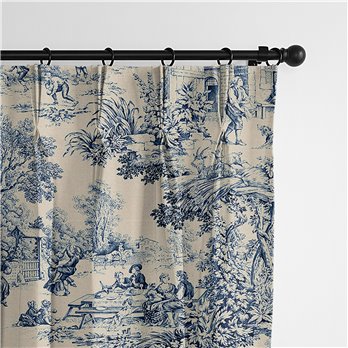 Maison Toile Blue Pinch Pleat Drapery Panel - Pair - Size 40"x84"