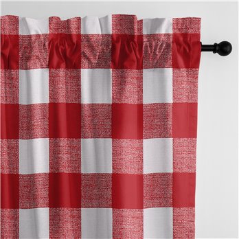 Lumberjack Check Red/White Pole Top Drapery Panel - Pair - Size 50"x84"