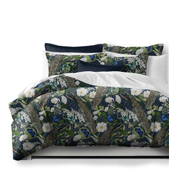 Peacock Print Teal/Navy Coverlet and Pillow Sham(s) Set - Size Super Queen