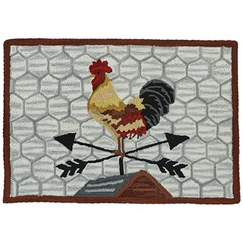 Break of Day Rooster Hooked Rug 24" x 36"