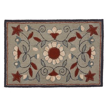 Grey Floral Hooked Rug 24" x 36"
