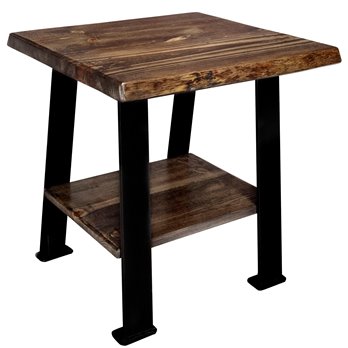 Big Sky Live Edge End Table w/ Shelf, Blackstone Series Forged Iron Legs - Provincial Stain & Clear Lacquer Finish