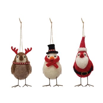 Wool Felt Bird Ornaments Assorted Set of 3