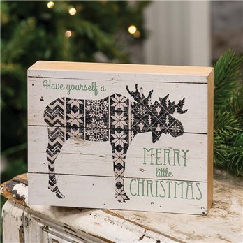Nordic Moose Merry Christmas Box Sign 5"H