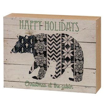 Nordic Bear Happy Holidays Box Sign 5"H