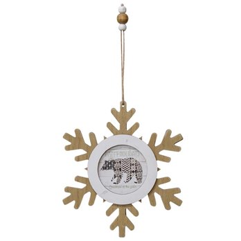 Nordic Bear Wooden Snowflake Photo Ornament 7"H