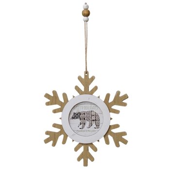 Nordic Bear Wooden Snowflake Photo Ornament 7"H