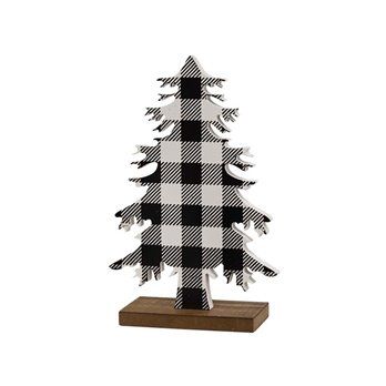 Black & White Buffalo Check Wooden Tree with Base 10"H
