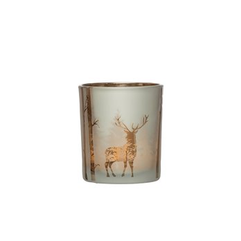 Mercury Glass Candle Holder with Laser Etched Woodland Scene