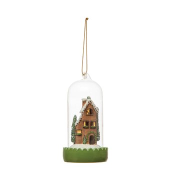 House in Miniature Glass Cloche Ornament with LED Light