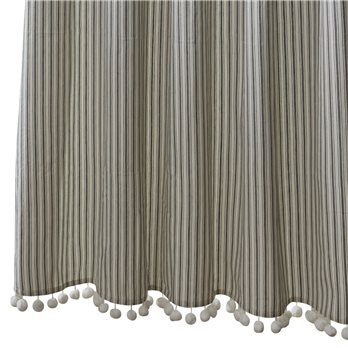 Ticking With Ball Fringe Shower Curtain 72X72