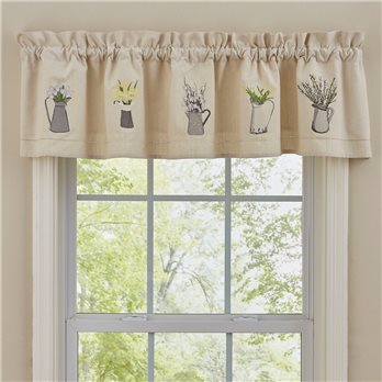 Pitcher With Flowers Embroidered Lined Valance 60X14